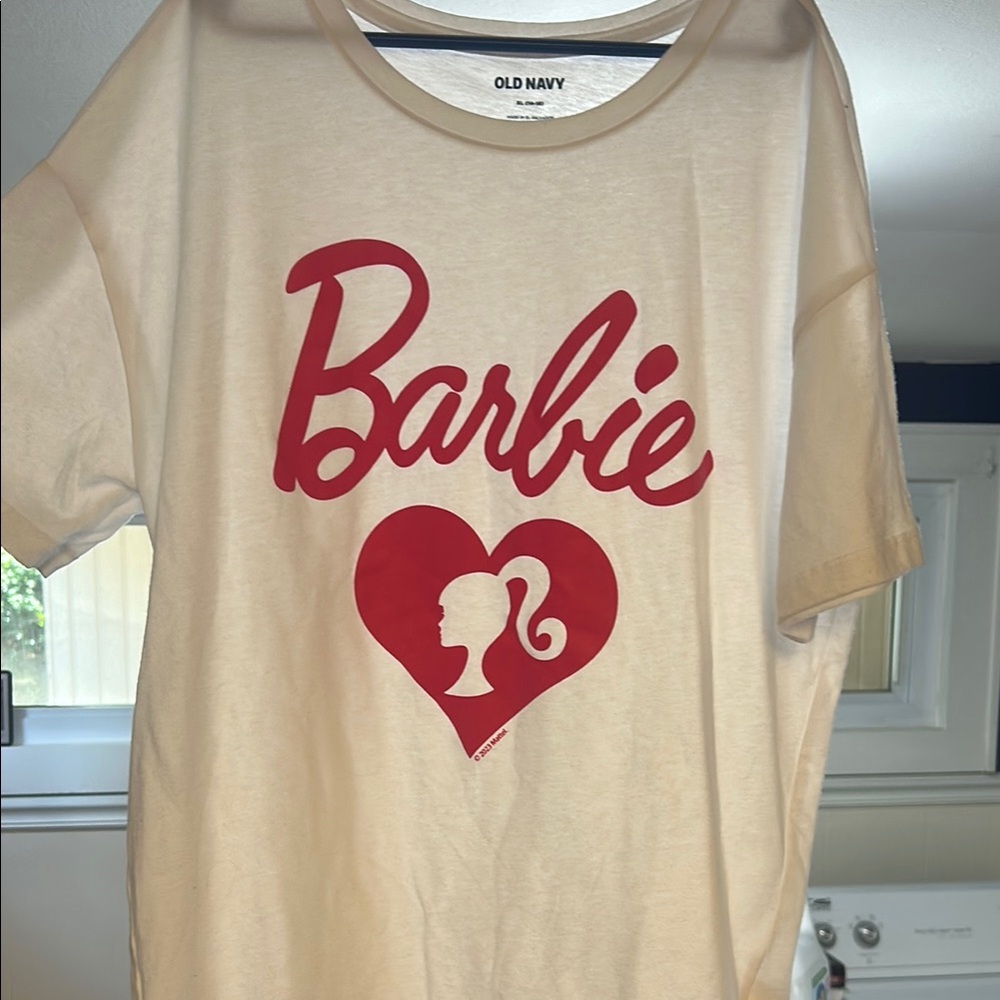 Old Navy Barbie White w/ pink Short Sleeve Tee